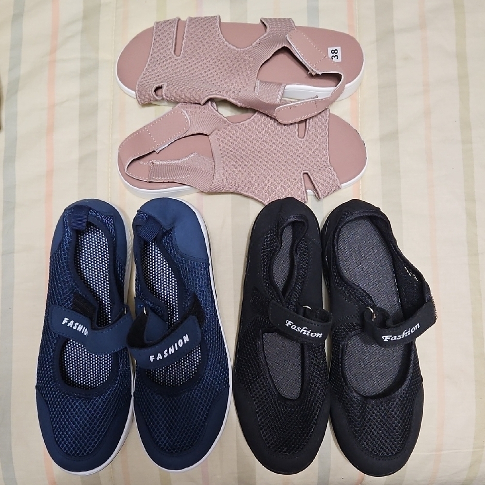 LOT Of 3 - Women's Sandals and Walkers - Black, Blue, and Pink